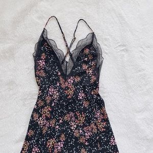 Victoria's Secret Black Floral Lace-Trim Midi Dress
